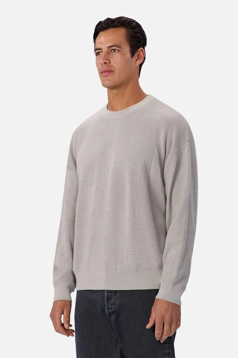 Wholesale,INDUSTRIE AUSTRALIA, INDUSTRIE AUSTRALIA Light Grey Waffle Textured Crewneck Sweater, Grey, Medium-48-TagMLarge-50-TagLExtra Large-52-TagXL