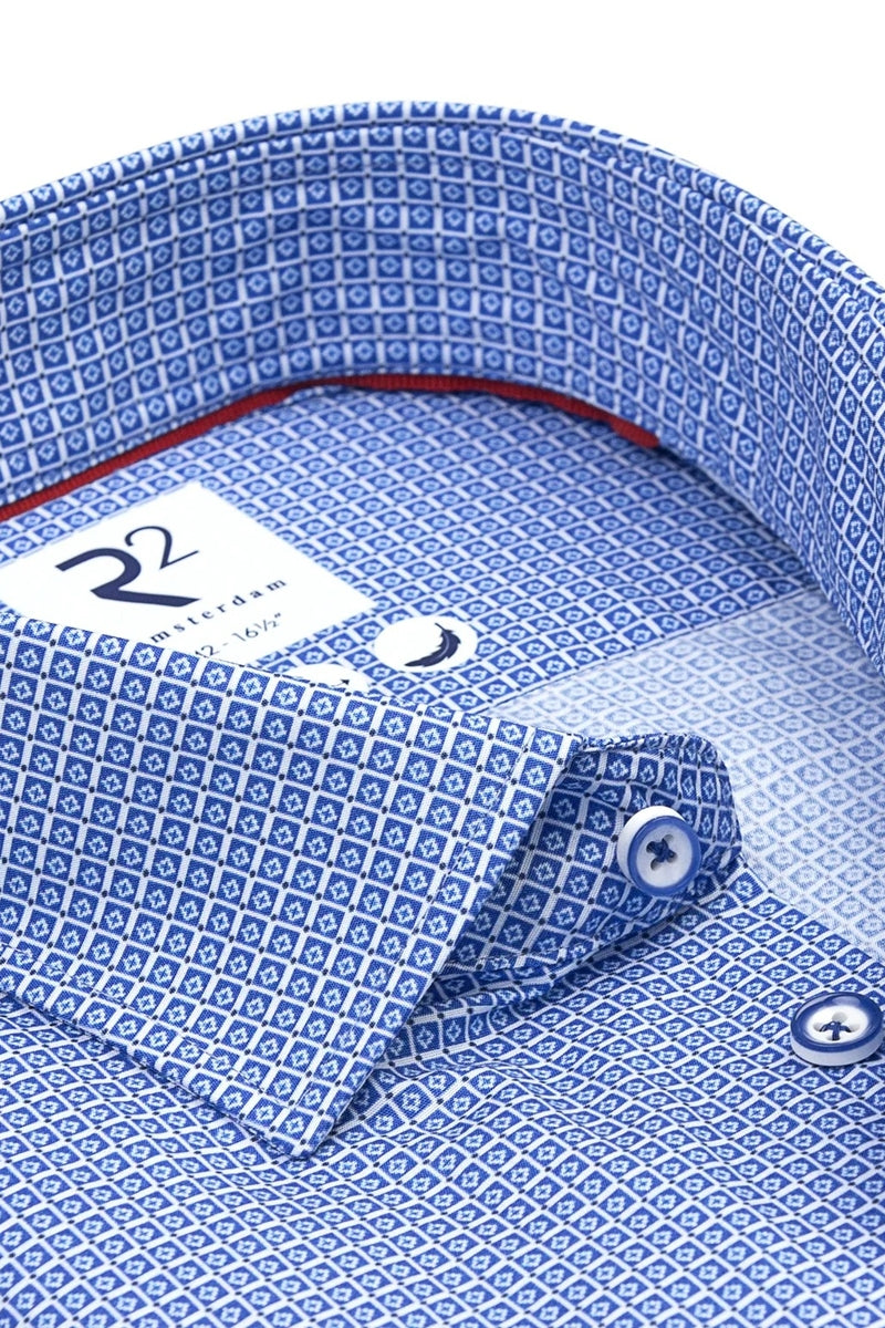 Direct From Brand,R2 Amsterdam, R2 Amsterdam Cobalt Geo Striped Print Poplin Shirt, Blue, Large-46-Tag42