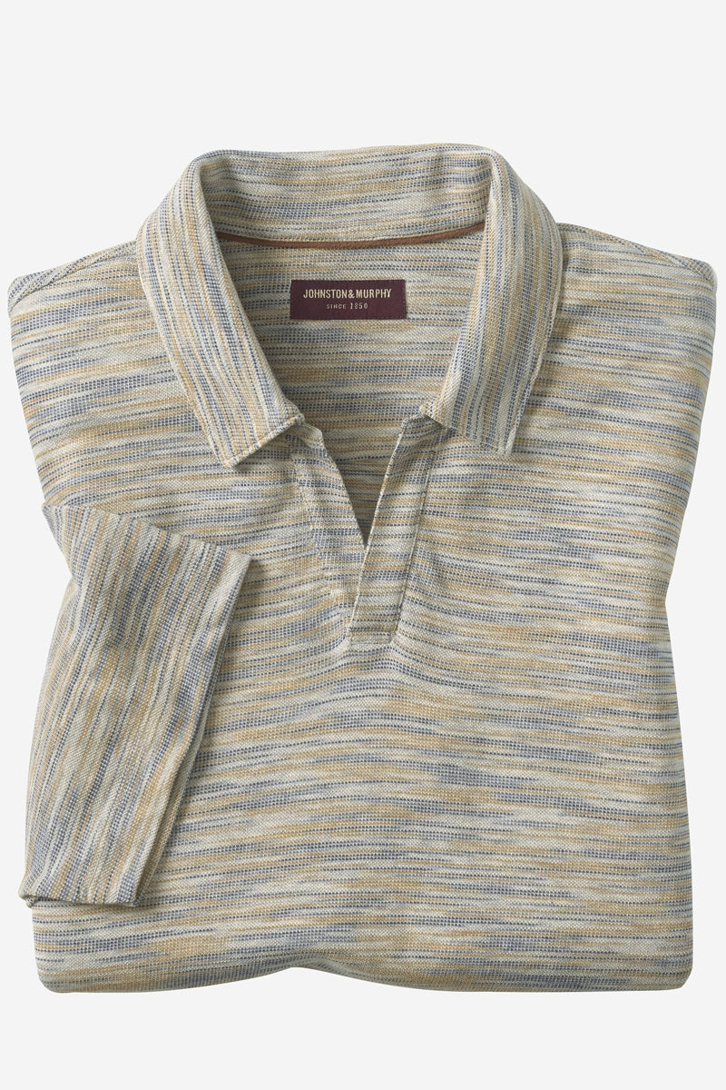 Wholesale,Johnston & Murphy, Johnston & Murphy Tan/Navy Striated Textured V-Neck Polo, Tan, Small-42-TagSMedium-45-TagMLarge-48-TagLExtra Large-51-TagXLExtra Extra Large-54-TagXXL