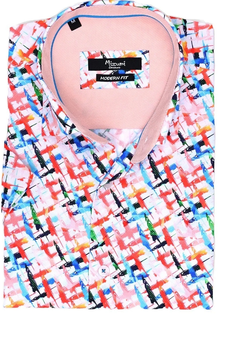 Wholesale,Mizumi, Mizumi Multi Vivid Abstract Printed Shirt, White, Medium-43-TagMLarge-45-TagLExtra Large-47-TagXLExtra Extra Large-50-TagXXLExtra Extra Large-52-Tag3XL