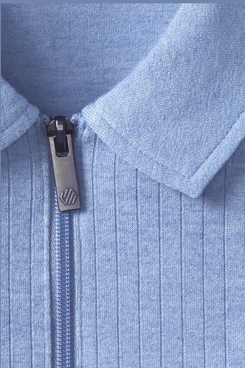 Wholesale,Johnston & Murphy, Johnston & Murphy Blue Ribbed Qtr Zip Polo, Blue, Large-48-TagL