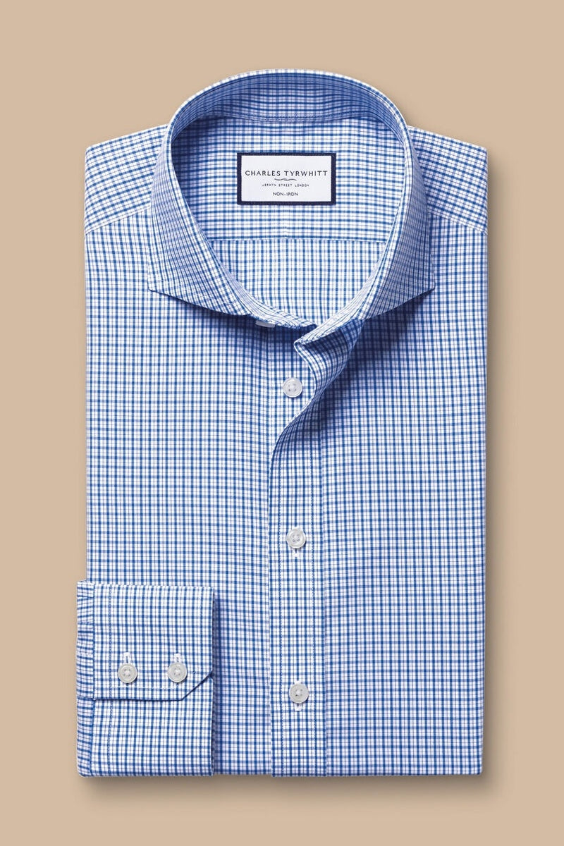 Wholesale,Charles Tyrwhitt, Charles Tyrwhitt Cobalt Blue Poplin Grid Check Shirt, Blue, Medium-44-Tag16Small-40-Tag15Extra Extra Large-52-Tag18