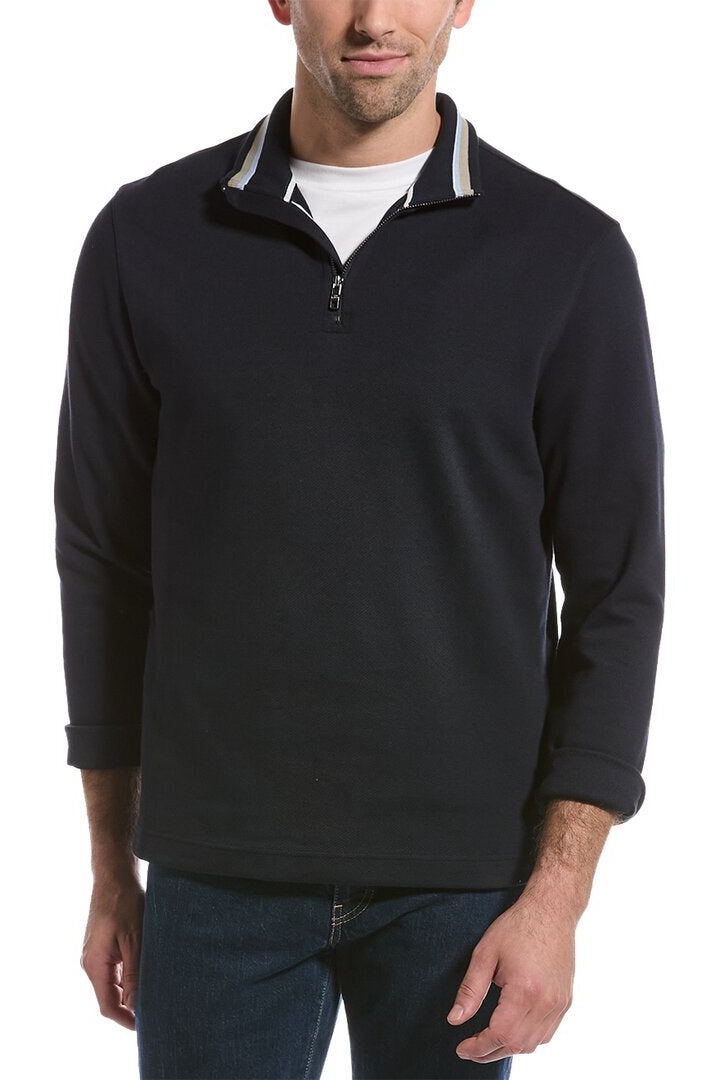 Ted Baker Navy Ribbed Mock Neck Half-Zip Pullover