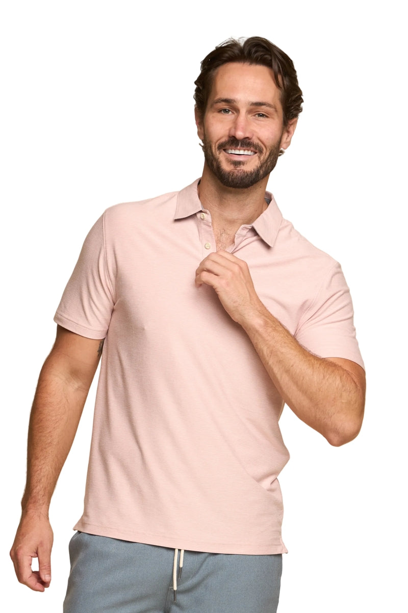 Wholesale,Fundamental Coast, Fundamental Coast Heathered Rose Mini Stripe Reverse-jersey Polo, Pink, Medium-42-TagMLarge-45-TagLExtra Large-48-TagXL