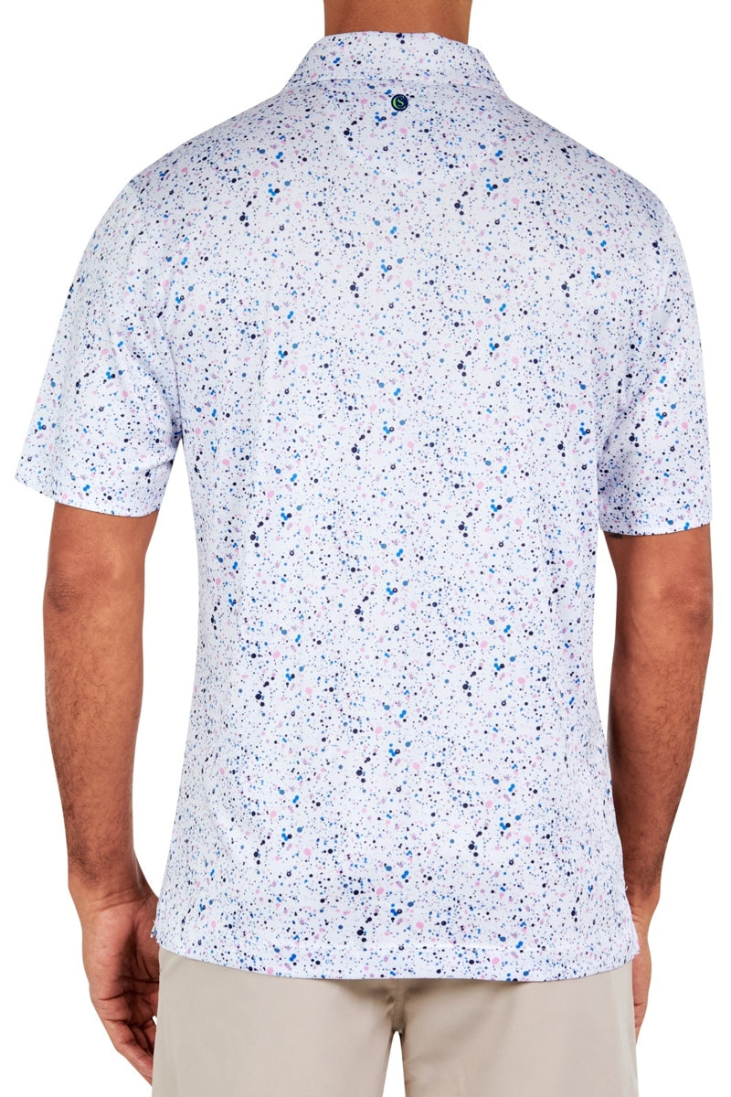 Faire,CON.STRUCT, CON.STRUCT White Paint Splatter 4-way Stretch Recycled Polo, White, Large-46-TagL