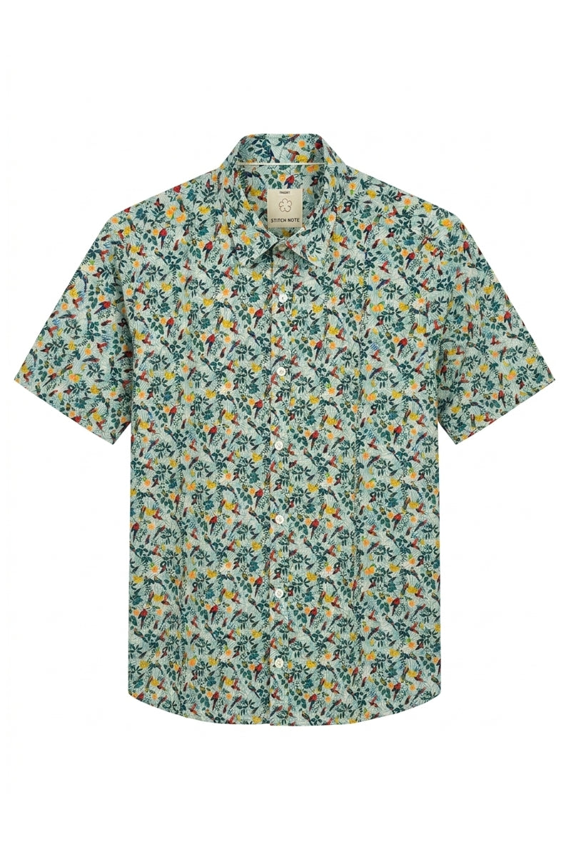 Direct From Brand,Stitch Note, Stitch Note Light Green Floral And Animal Print Button Up Shirt, Green, Large-45-TagL