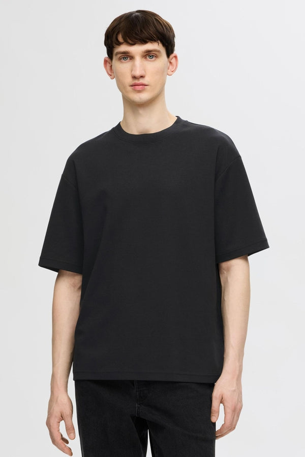 Selected Homme Black Dropped Shoulders T-Shirt