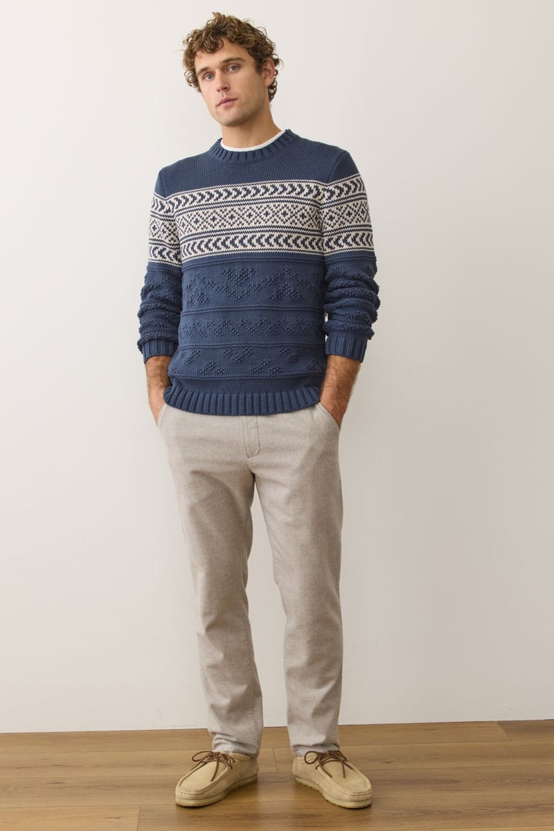 Wholesale,Marine Layer, Marine Layer Navy Jacquard Patterned Textured Sweater, Blue, Small-42-TagSMedium-45-TagMLarge-48-TagLExtra Large-50-TagXLExtra Extra Large-52-TagXXL