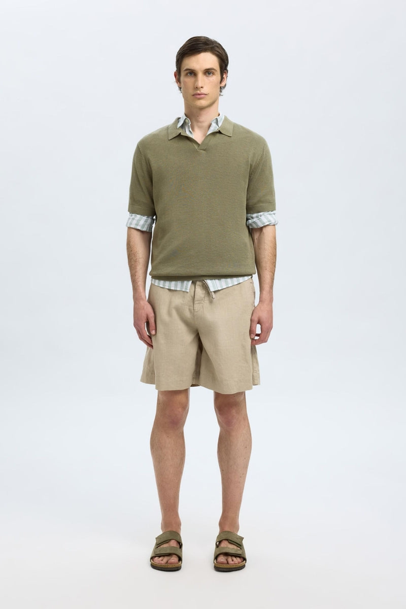 Wholesale,Selected Homme, Selected Homme Olive Knitted Open V Polo, Green, Medium-42-TagMExtra Large-46-TagXLLarge-44-TagL