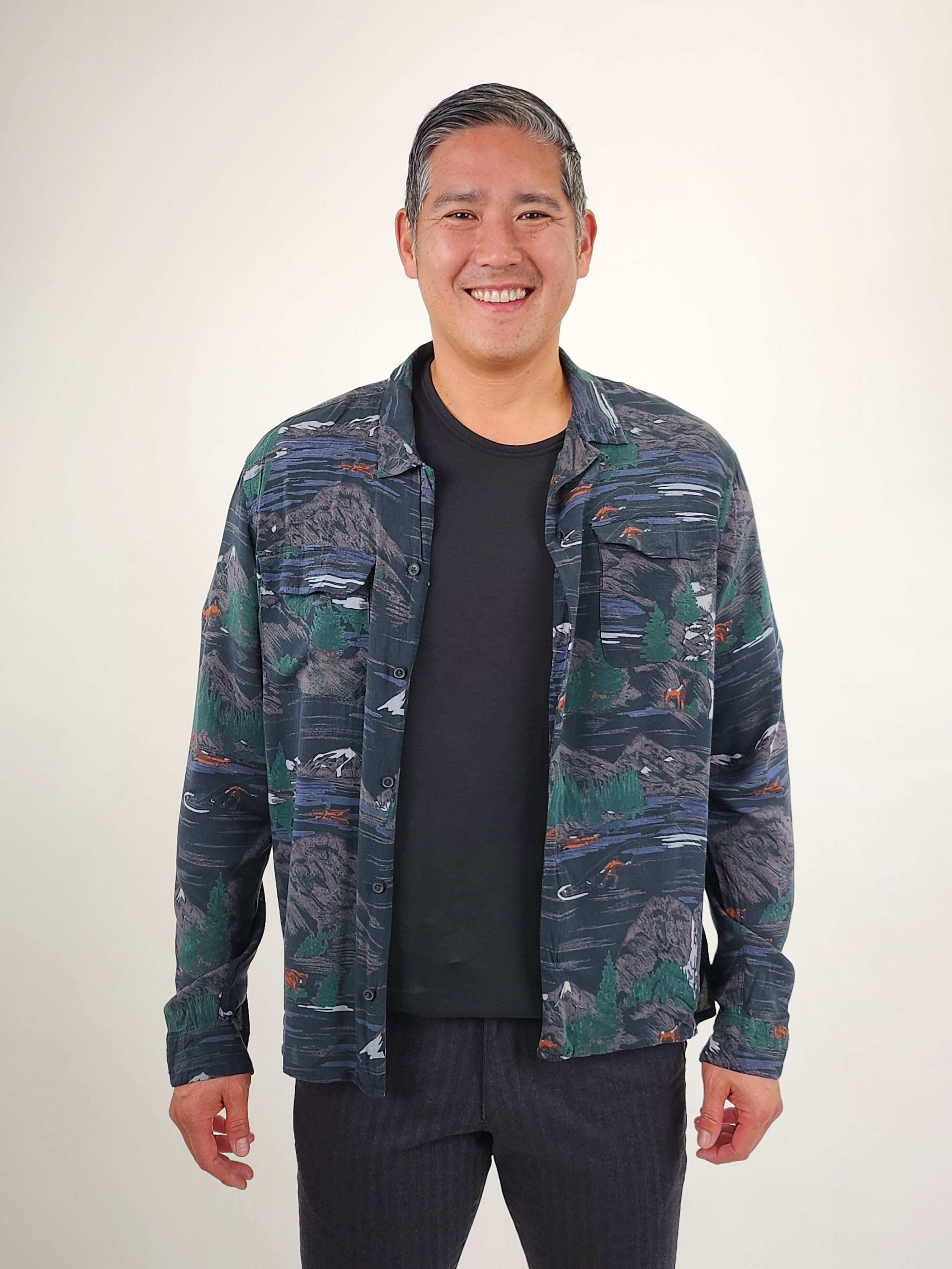 The RealReal,AllSaints, All Saints Black Valley Print Button Up Shirt, Black, Large-44-TagXL