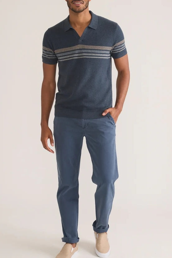 Wholesale,Marine Layer, Marine Layer Navy with Neutral Stripe Sweater Polo, Blue, Large-45-TagLMedium-42-TagMSmall-40-TagSExtra Large-48-TagXLExtra Extra Large-50-TagXXL
