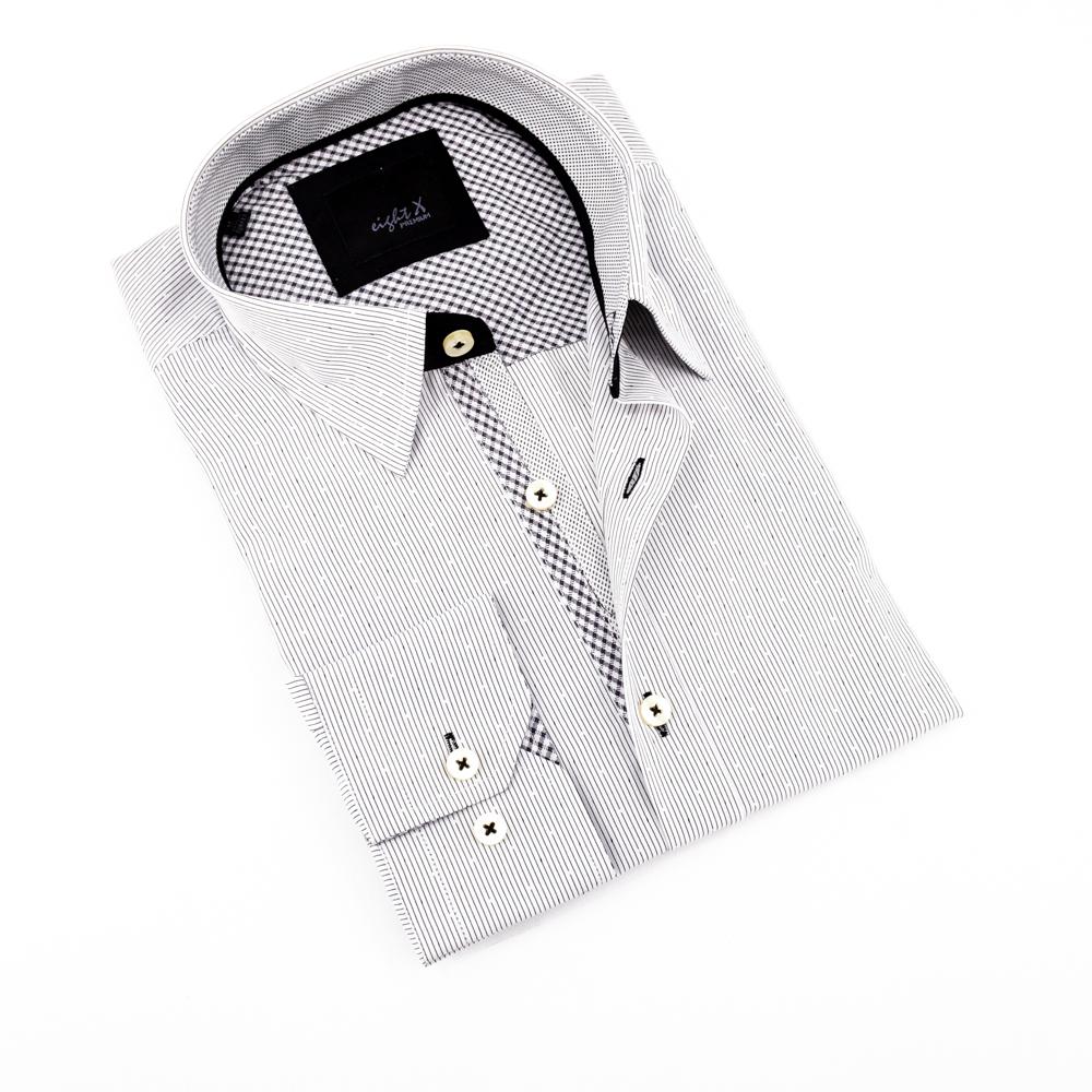 Faire,Eight X, Eight X White Striped w/ Black Checkered Trim Button Up, , 