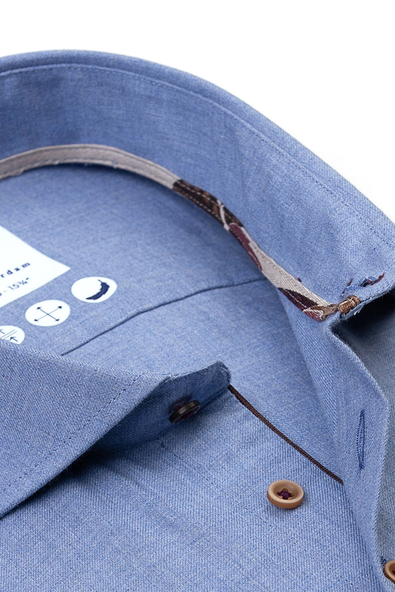 Direct From Brand,R2 Amsterdam, R2 Amsterdam Blue Brushed Flannel Cotton Shirt, Blue, Medium-43-Tag40