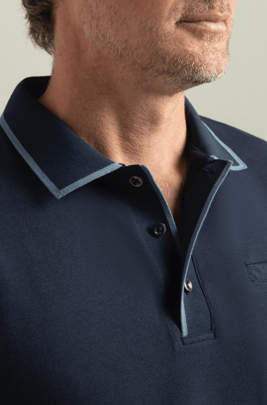 Brand Partner,HyperNatural, HyperNatural Midnight Navy Oak Hill Tipped Slim Fit Micro-Pique Polo with Hyper-Cool Jade, Blue, Large-43-TagL