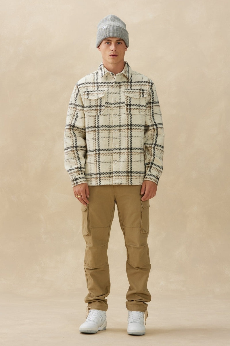 Wholesale,Kuwalla, Kuwalla Cream Plaid Brushed Flannel Shacket, Cream, Small-44-TagS