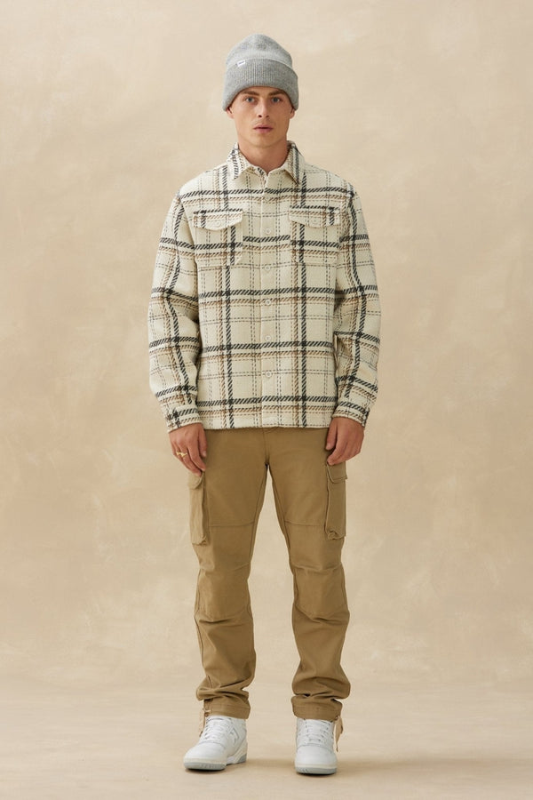 Kuwalla Cream Plaid Brushed Flannel Shacket