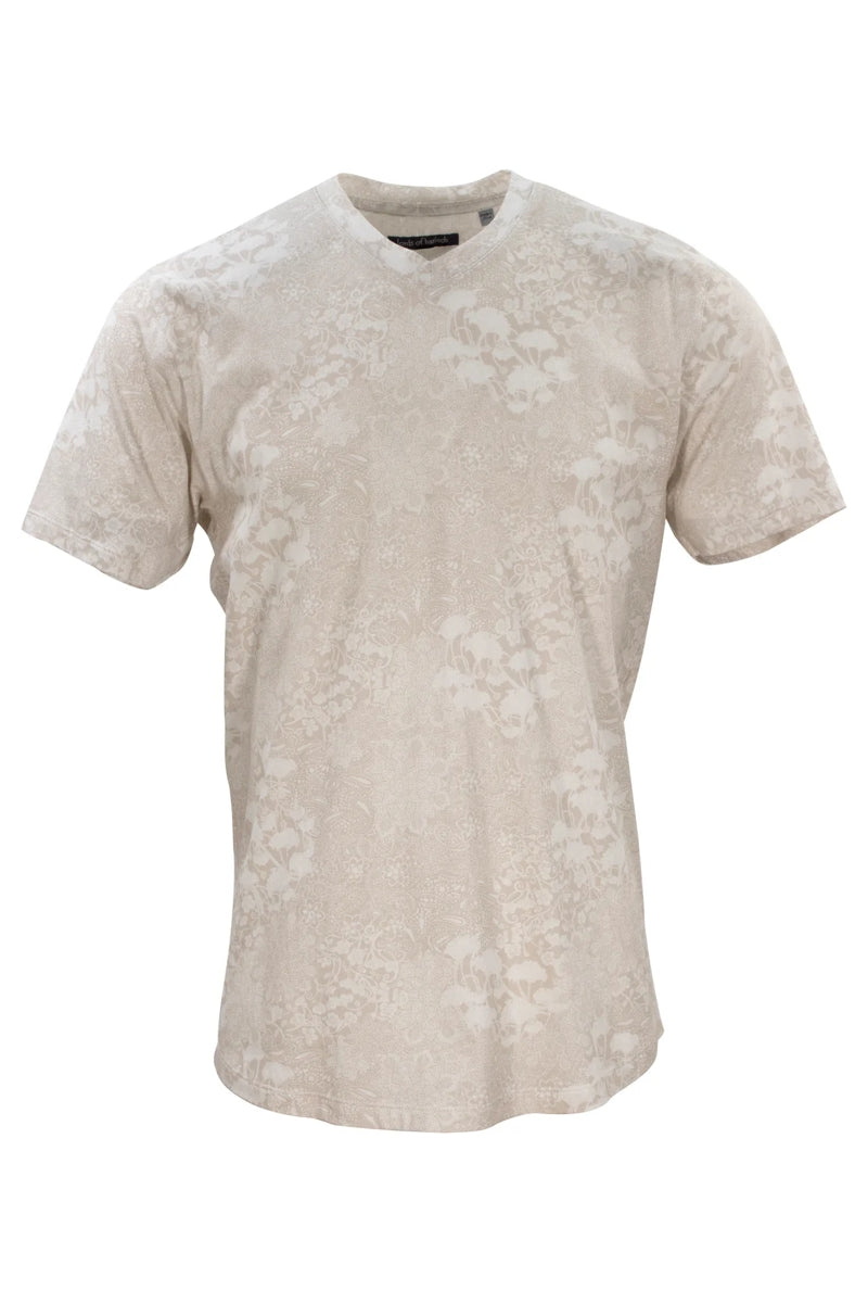 Direct From Brand,Lords of Harlech, Lords of Harlech Tan Floral V-neck Short Sleeve T-Shirt, Tan, Small-38-TagSMedium-40-TagMExtra Large-46-TagXLLarge-44-TagL