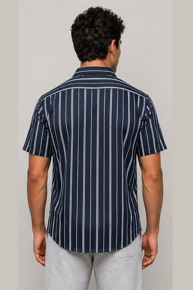 Wholesale,Mason Cruz, Mason Cruz Indigo/White Striped Stretch Shirt, Blue, Medium-44-TagMLarge-46-TagLExtra Large-48-TagXLExtra Large-50-TagXL