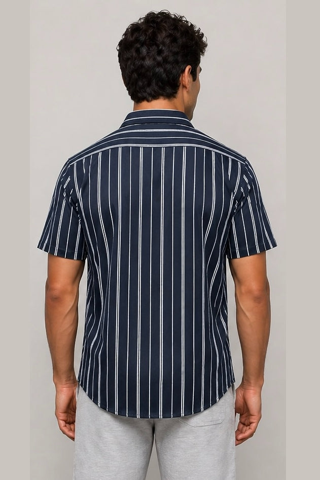 Wholesale,Mason Cruz, Mason Cruz Indigo/White Striped Stretch Shirt, Blue, Medium-44-TagMLarge-46-TagLExtra Large-48-TagXLExtra Large-50-TagXL