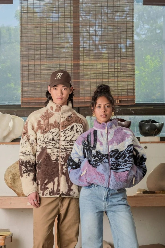 Wholesale,Kuwalla, Kuwalla Desert Stallion Printed Terry Sherpa Fleece Jacket, Cream, Large-48-TagL