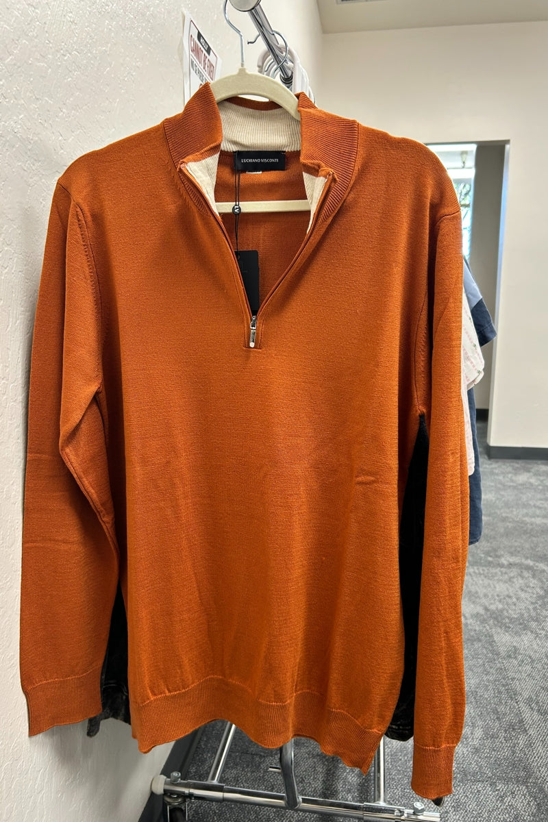 Wholesale,Luchiano Visconti, Luchiano Visconti Pumpink Solid Knit Qtr Zip, Orange, Medium-43-TagMLarge-45-TagLExtra Large-47-TagXL