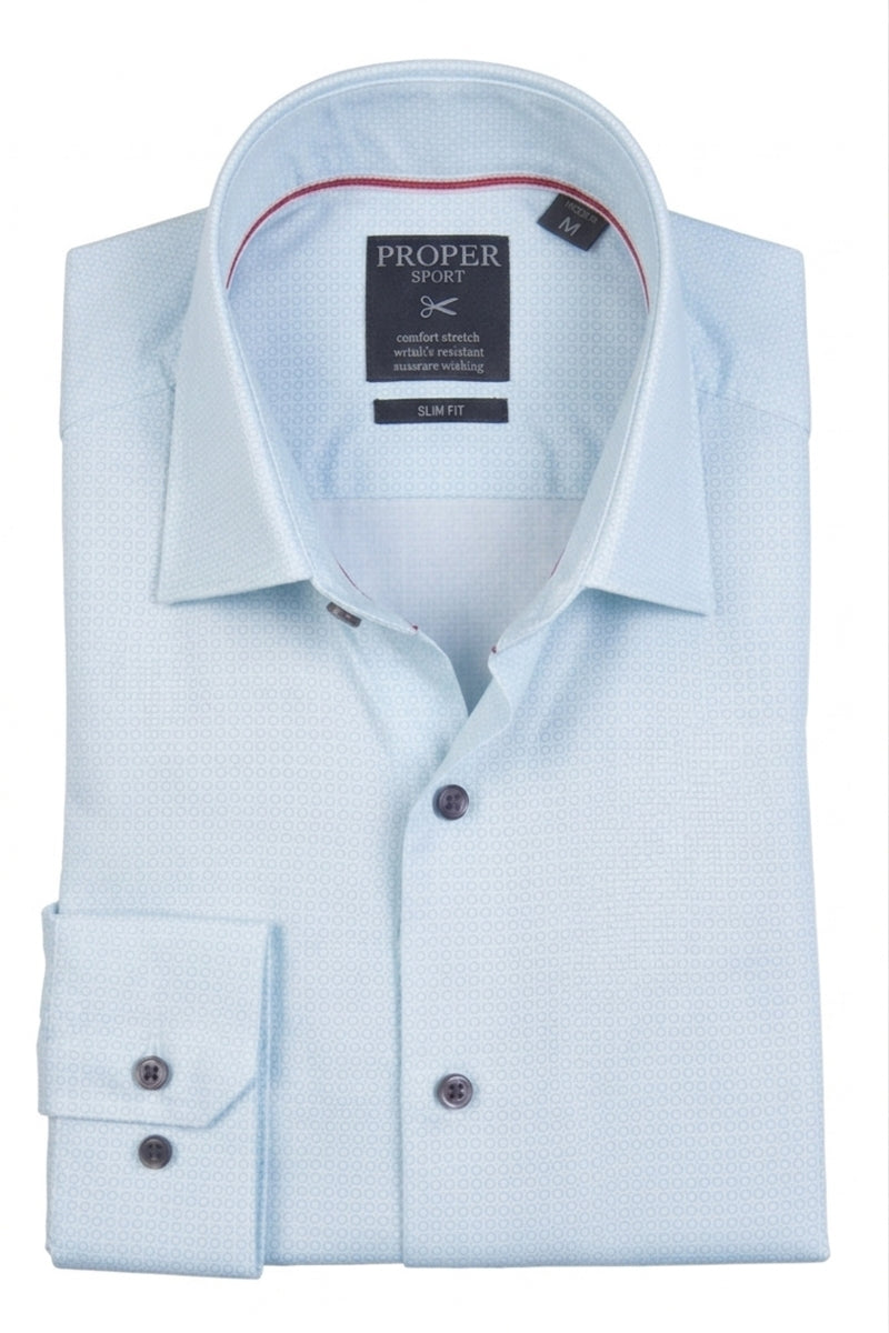 Direct From Brand,Proper Sport, Proper Sport Light Blue Circle Geo Print Four-way Stretch Slim Fit Dress Shirt, Blue, Medium-41-TagM