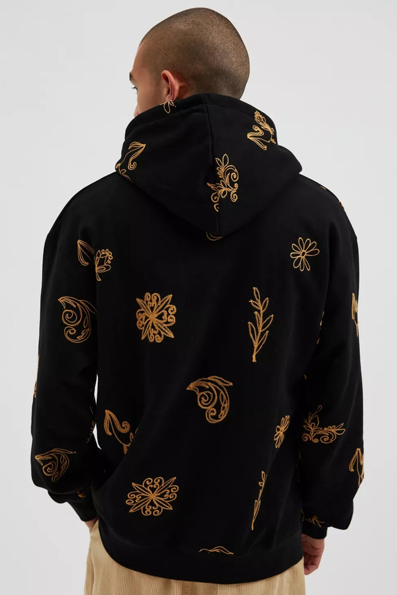 Kuwalla Black Embroidered Snap Hoodie