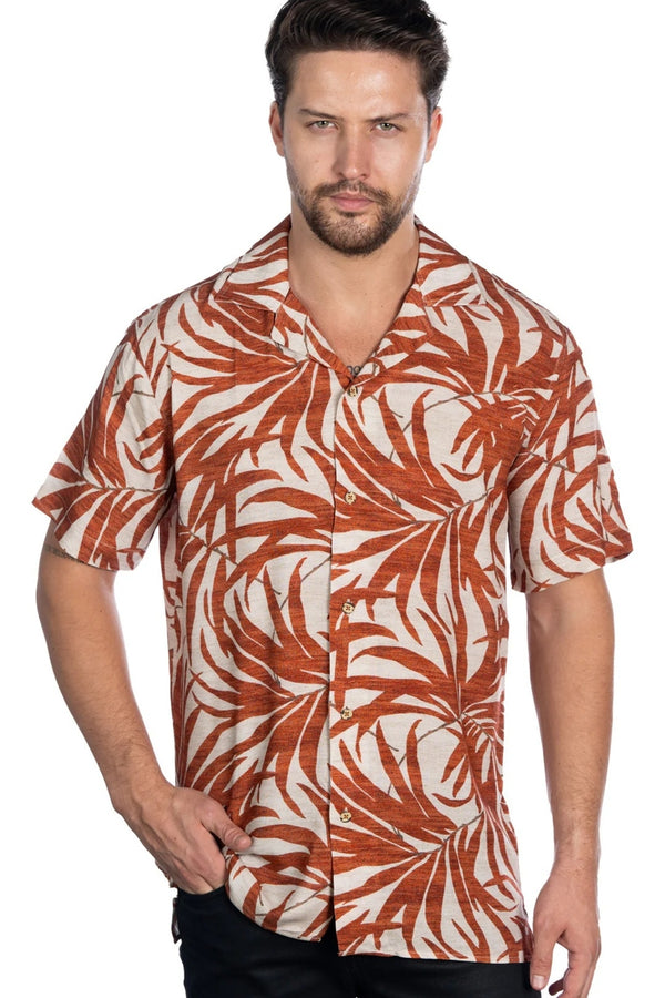 Mizumi Rust/Tan Tropical Print Shirt