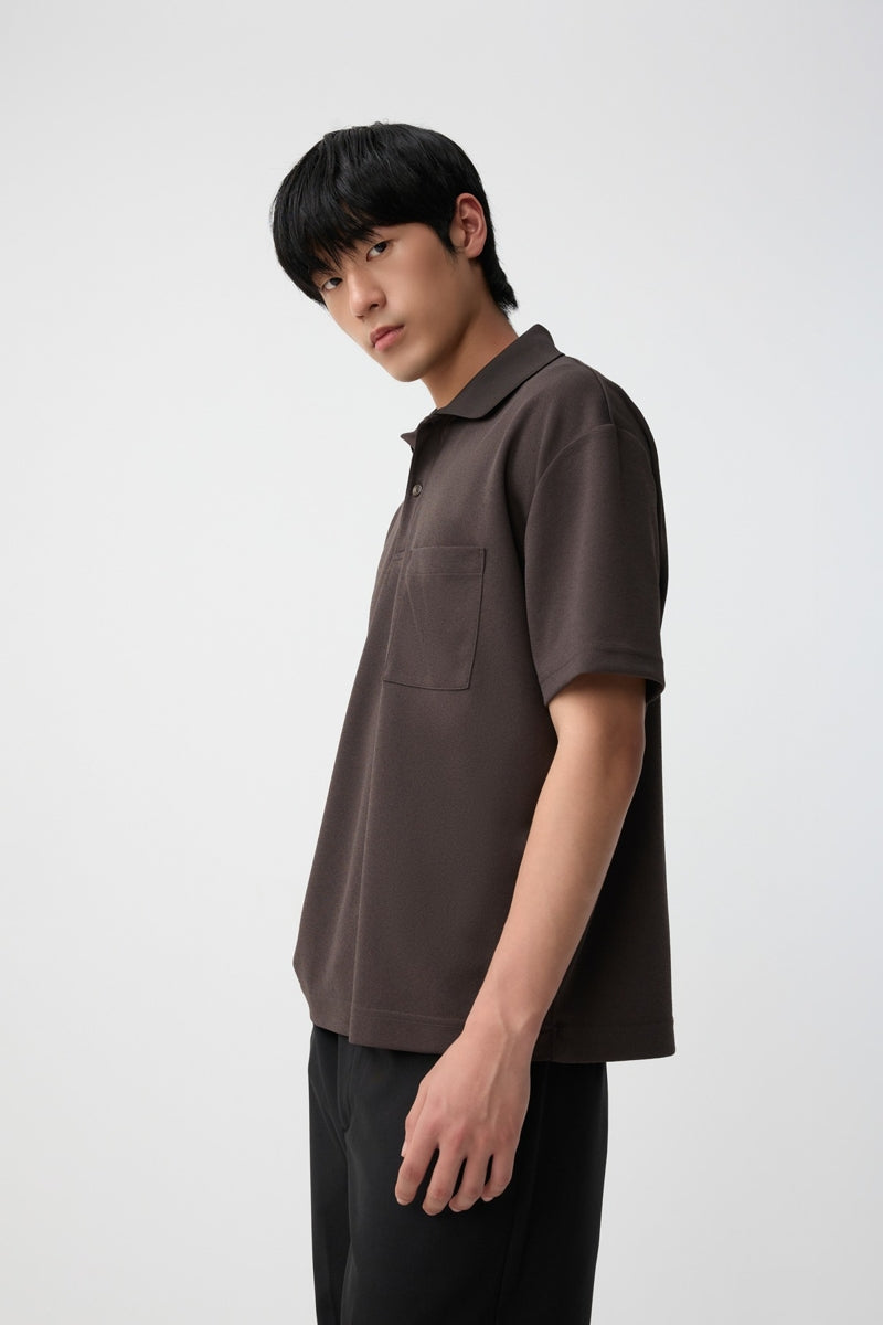 Direct From Brand,FYNE, FYNE Dark Brown Moisture-wicking Ribbed collar Polo, Brown, Medium-44-TagM