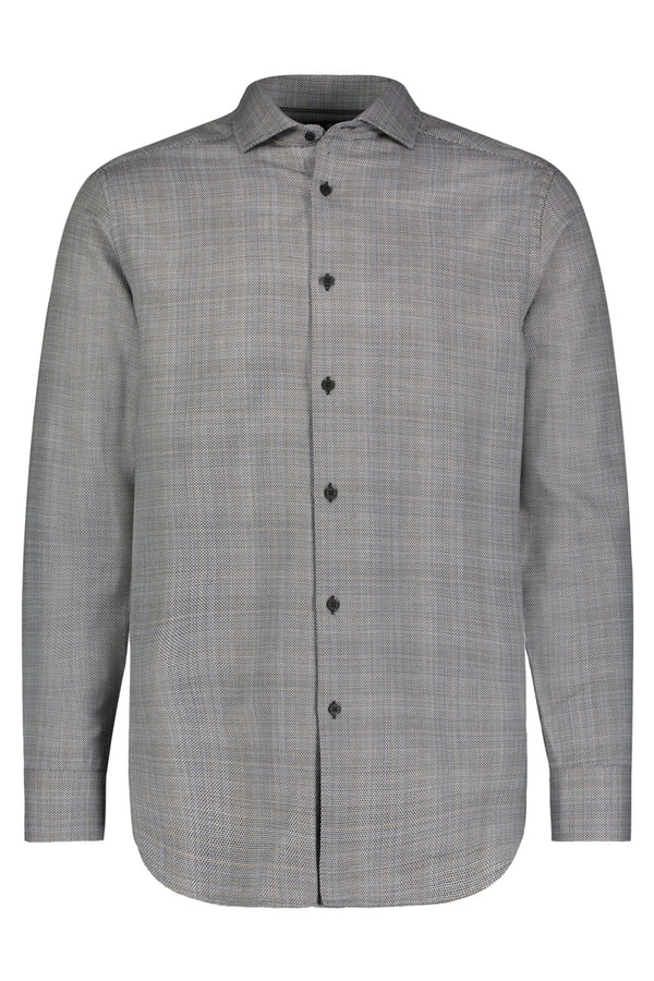 Luchiano Visconti Charcoal Plaid Basket Weave Long Sleeve Button Up