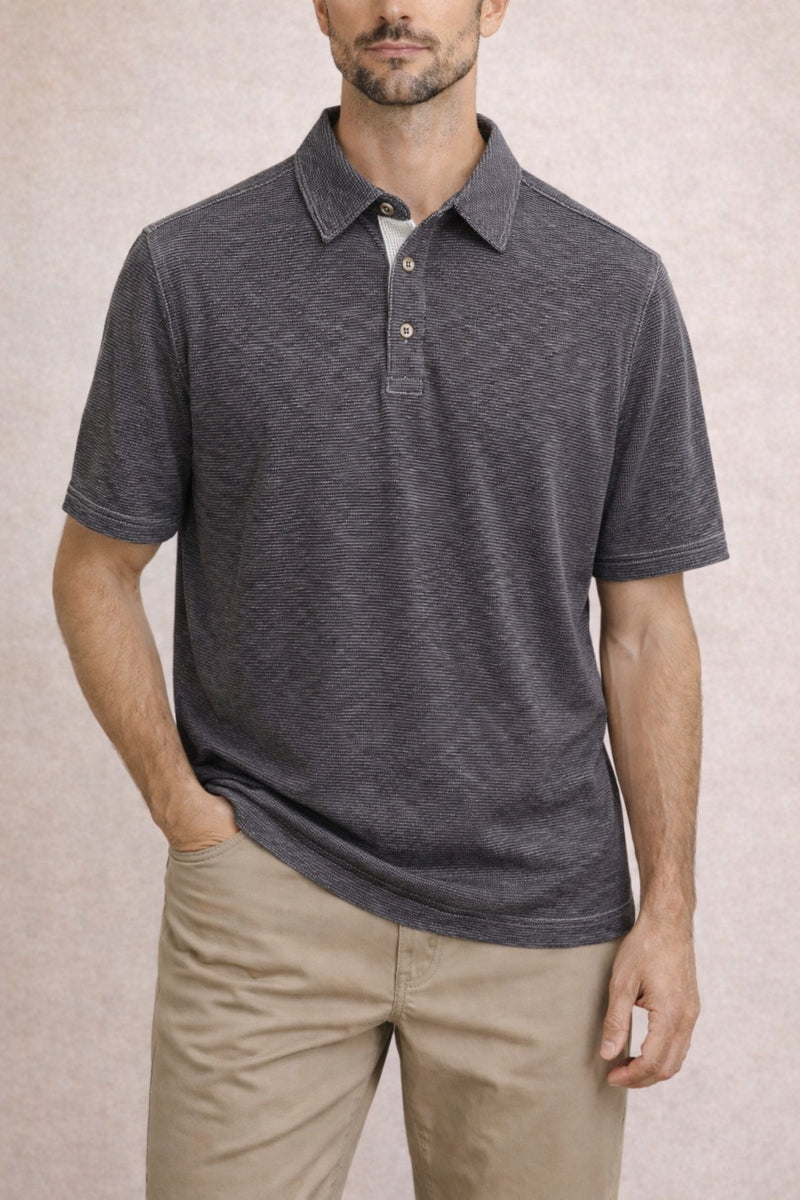 Wholesale,Nicoby Age of Wisdom, Nicoby Age of Wisdom Charcoal Textured Slub Polo, Grey, Medium-43-TagM