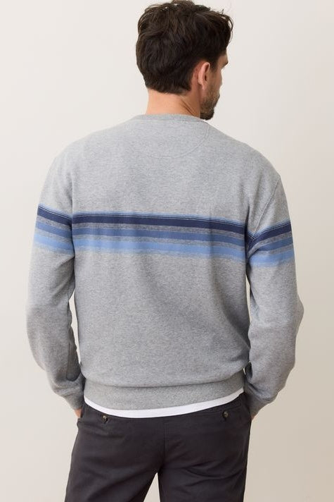 Wholesale,Marine Layer, Marine Layer Heather Grey/Blue Stripe Fleece Relaxed Sweatshirt, Grey, Small-42-TagSMedium-44-TagMLarge-48-TagLExtra Large-52-TagXL