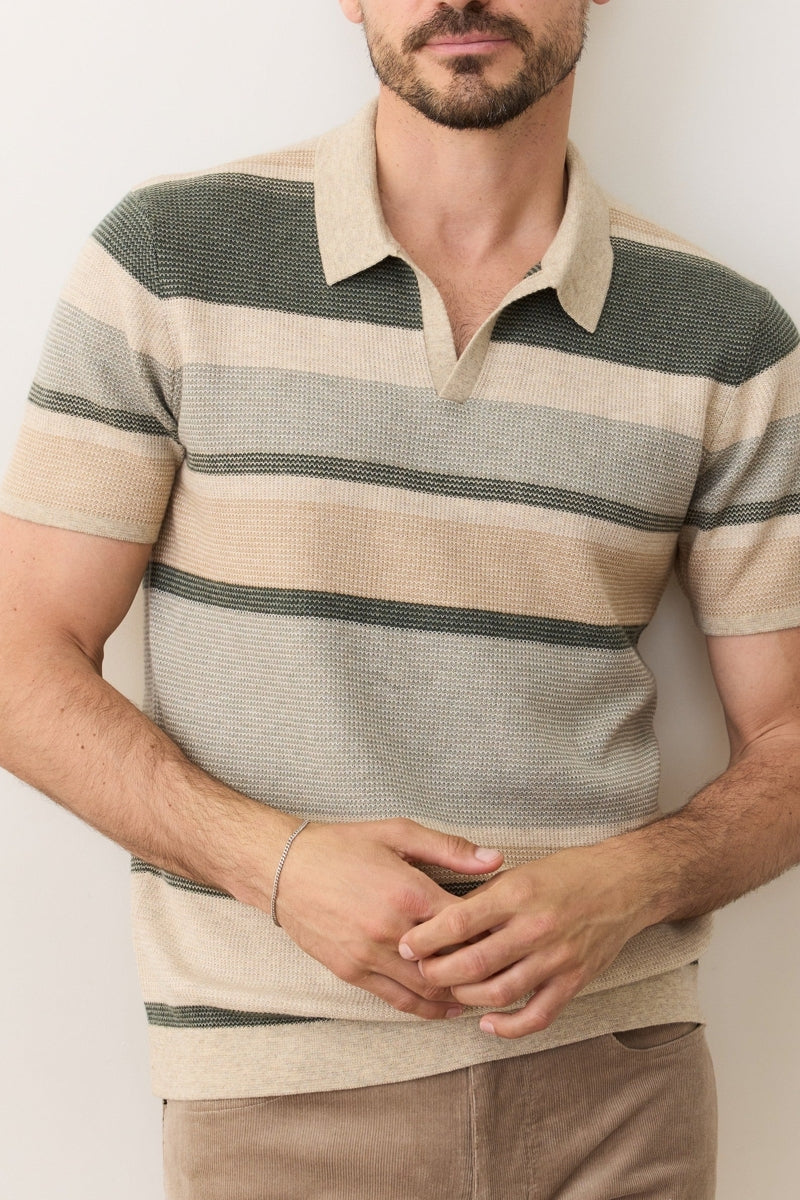 Wholesale,Marine Layer, Marine Layer Green Multi Stripe Sweater Polo, Green, Small-40-TagSMedium-42-TagMLarge-45-TagLExtra Large-48-TagXLExtra Extra Large-50-TagXXL
