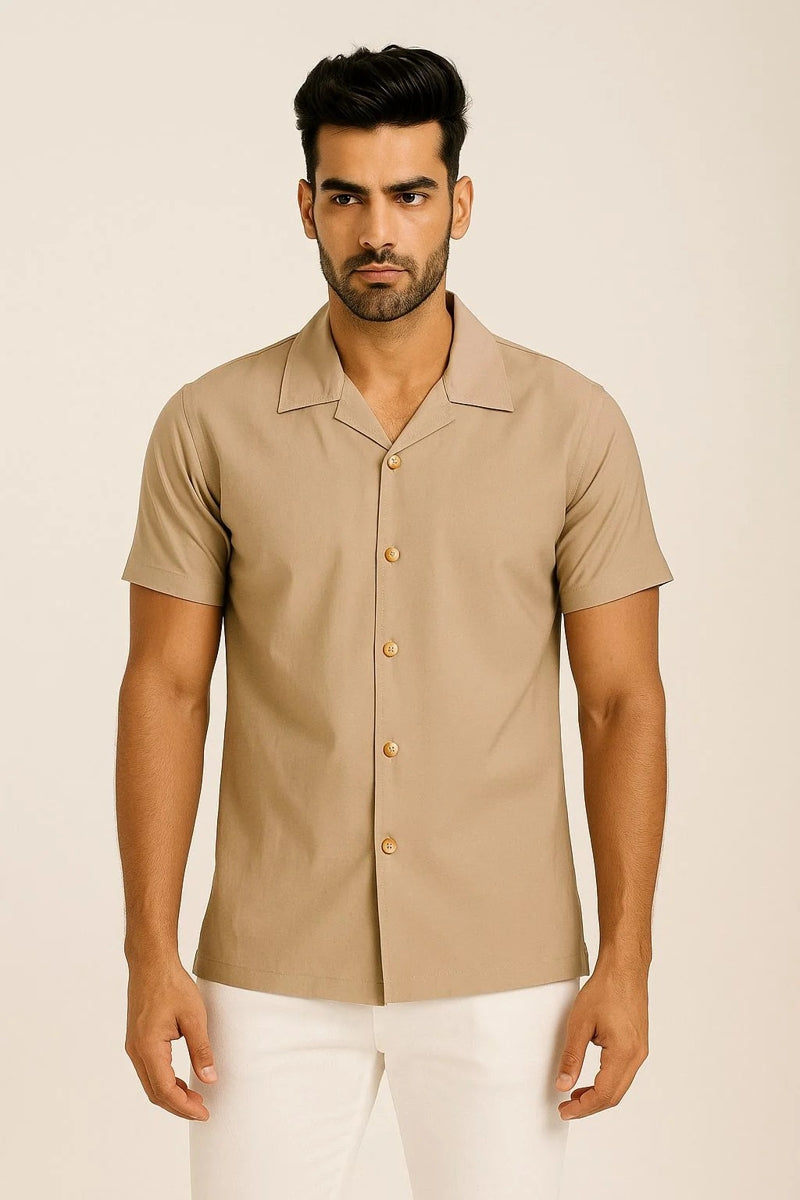 Wholesale,American Heritage, American Heritage Beige Camp Collar Shirt, Tan, Extra Extra Large-54-TagXXL