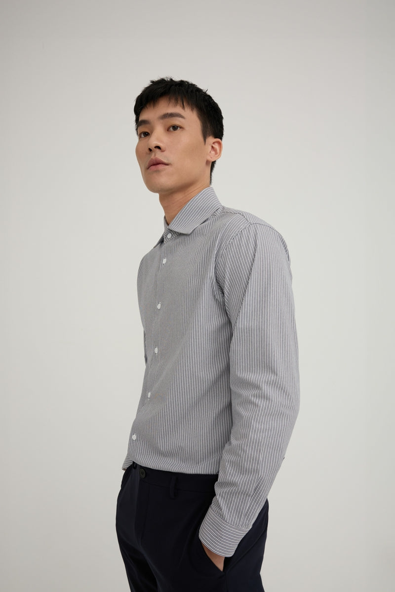 Direct From Brand,FYNE, FYNE Navy/White Stripe Moisture Absorption Shirt, Blue, Medium-42-TagMLarge-44-TagL