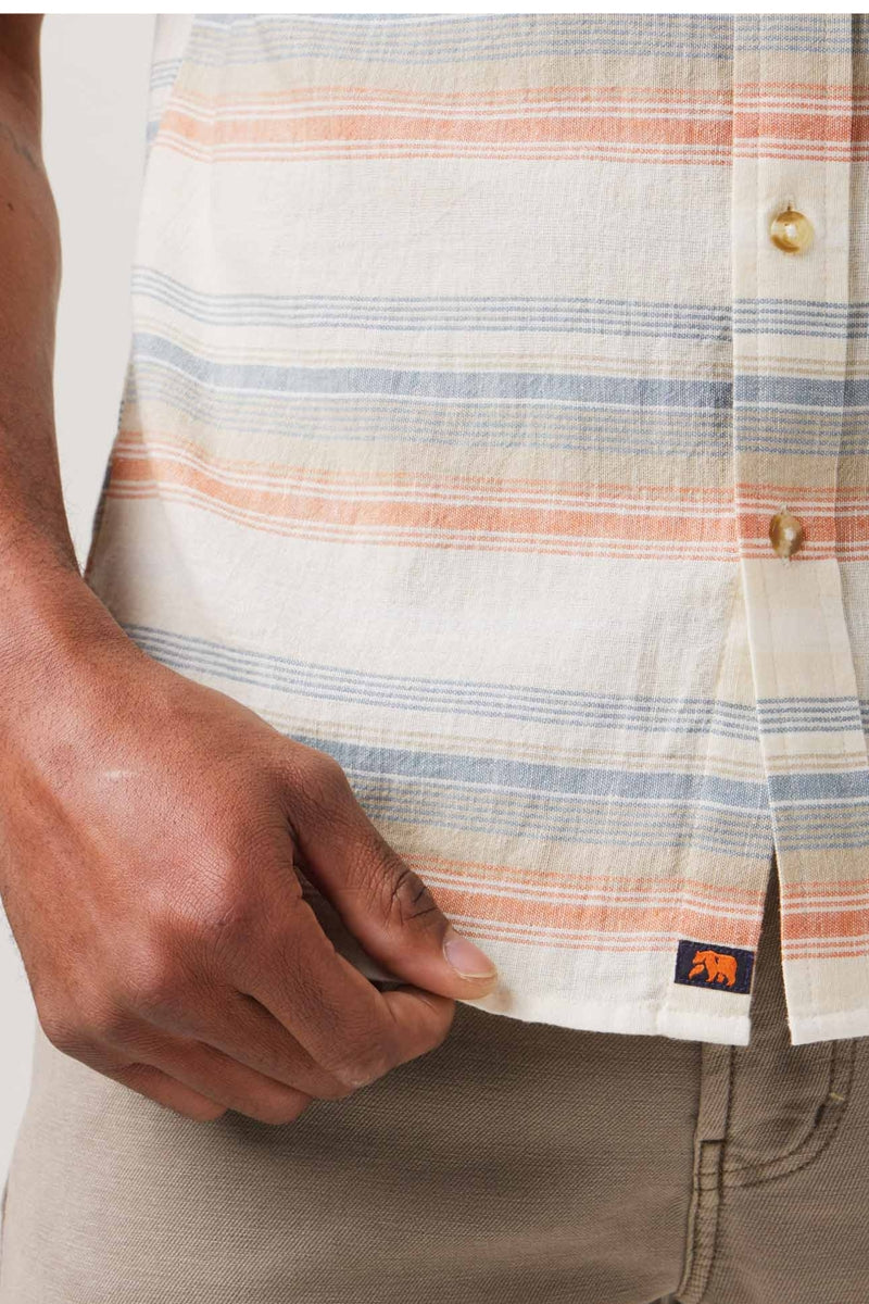 Wholesale,The Normal Brand, The Normal Brand Beige/Canyon Stripe Freshwater Short Sleeve Button Up Shirt, Tan, Extra Extra Large-54-TagXXL