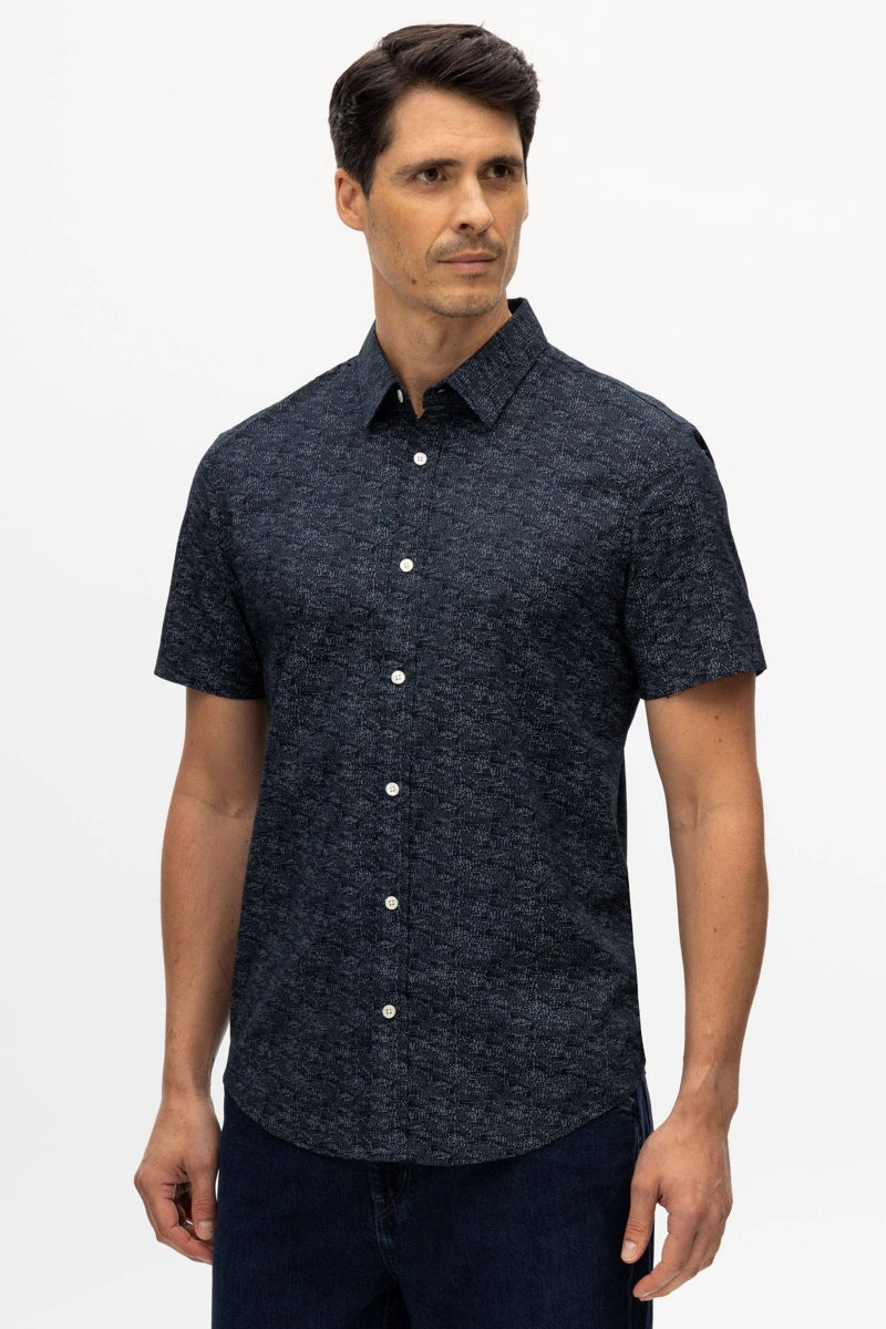 Faire,Julian & Mark, Julian & Mark Black Abstract Printed Stretch Shirt, Black, Small-40-TagS