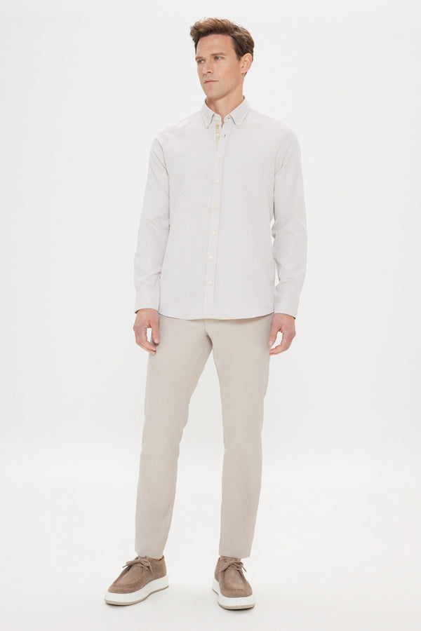 Altinyildiz Classics Beige Textured Dobby Slim Fit Shirt