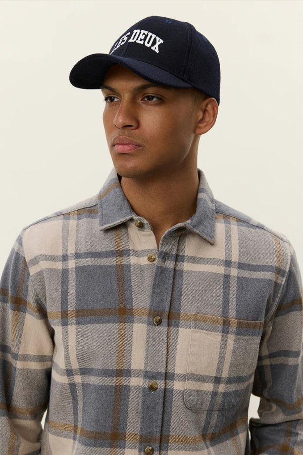 Les Deux Grey Melange Check Flannel Overshirt