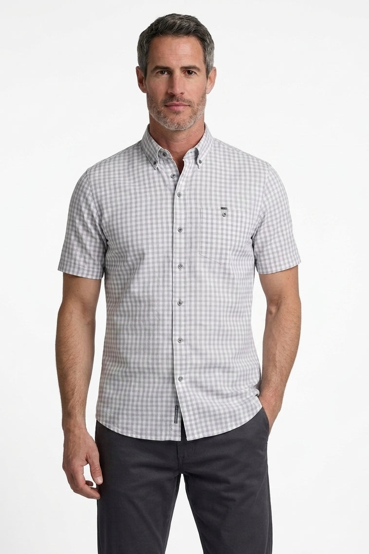 Direct From Brand,R2 Amsterdam, R2 Amsterdam Grey/White Checkered Poplin Shirt, Grey, Extra Extra Large-50-Tag44