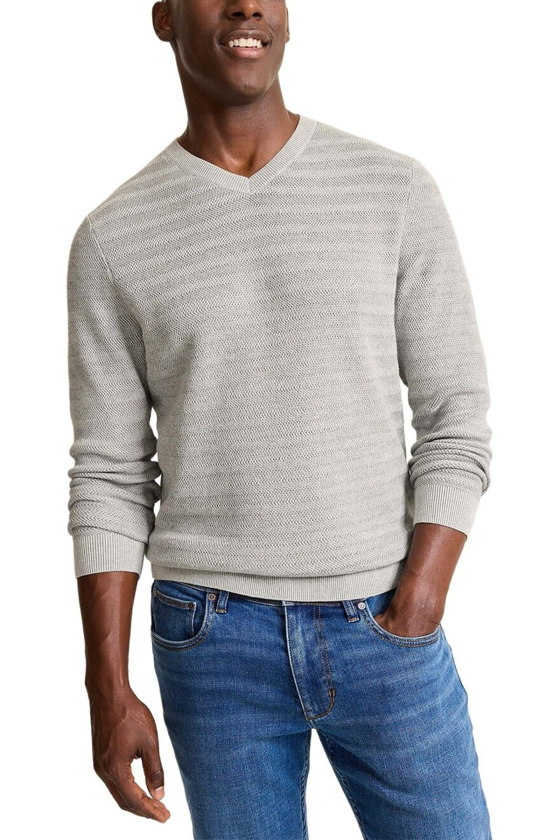 Wholesale,Tommy Bahama, Tommy Bahama Grey Textured Striped V-Neck Sweater, Grey, Extra Extra Large-52-TagXXL