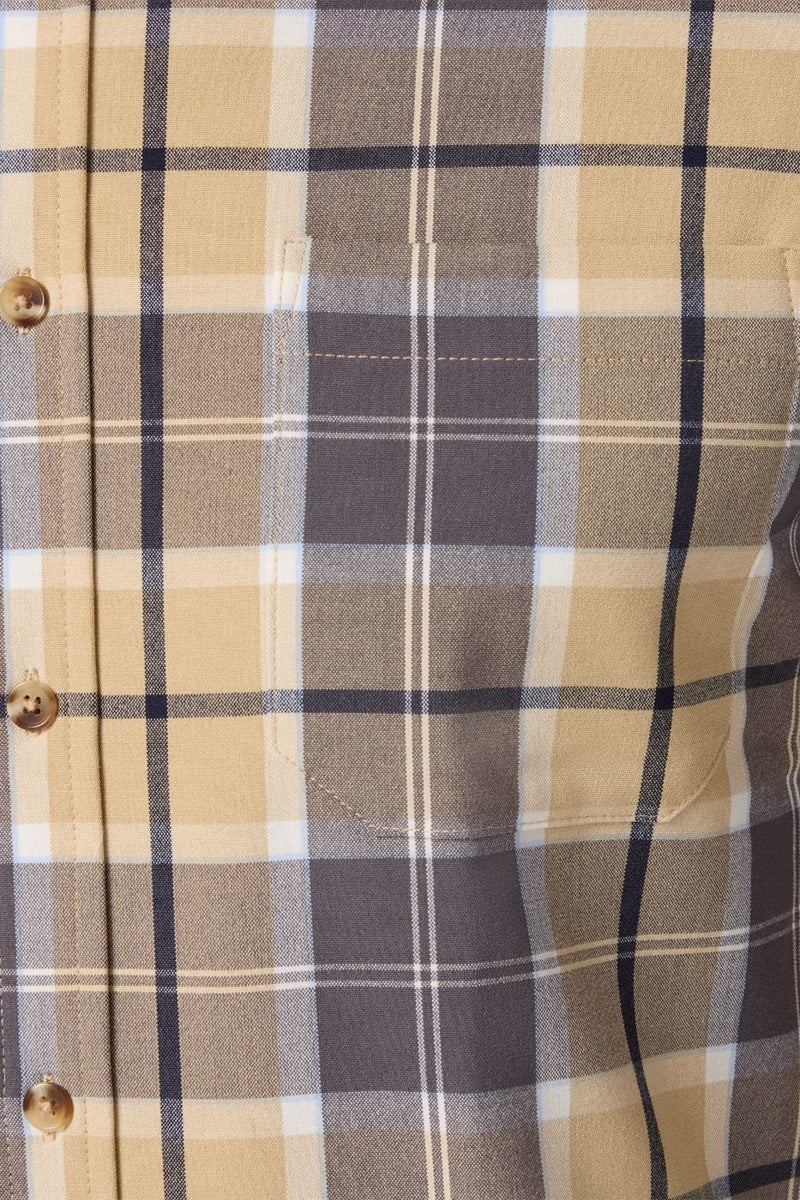 Wholesale,Mizzen + Main, Mizzen + Main Beige/Khaki Plaid Trim Flannel Shirt, Tan, Small-42-TagS