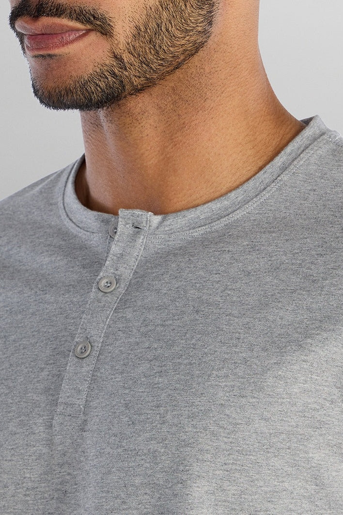 Wholesale,BYLT, BYLT Heather Grey Drop-Cut Lux 4-way Stretch Henley, Grey, Large-44-TagL