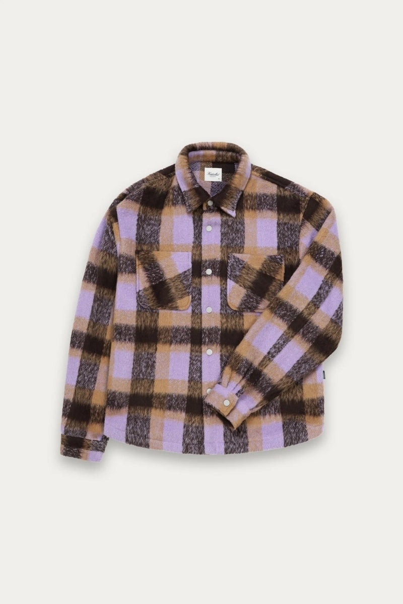 Wholesale,Kuwalla, Kuwalla Purple/Tan Plaid Snap Soft Faux Mohair Shacket, Purple, Large-47-TagL