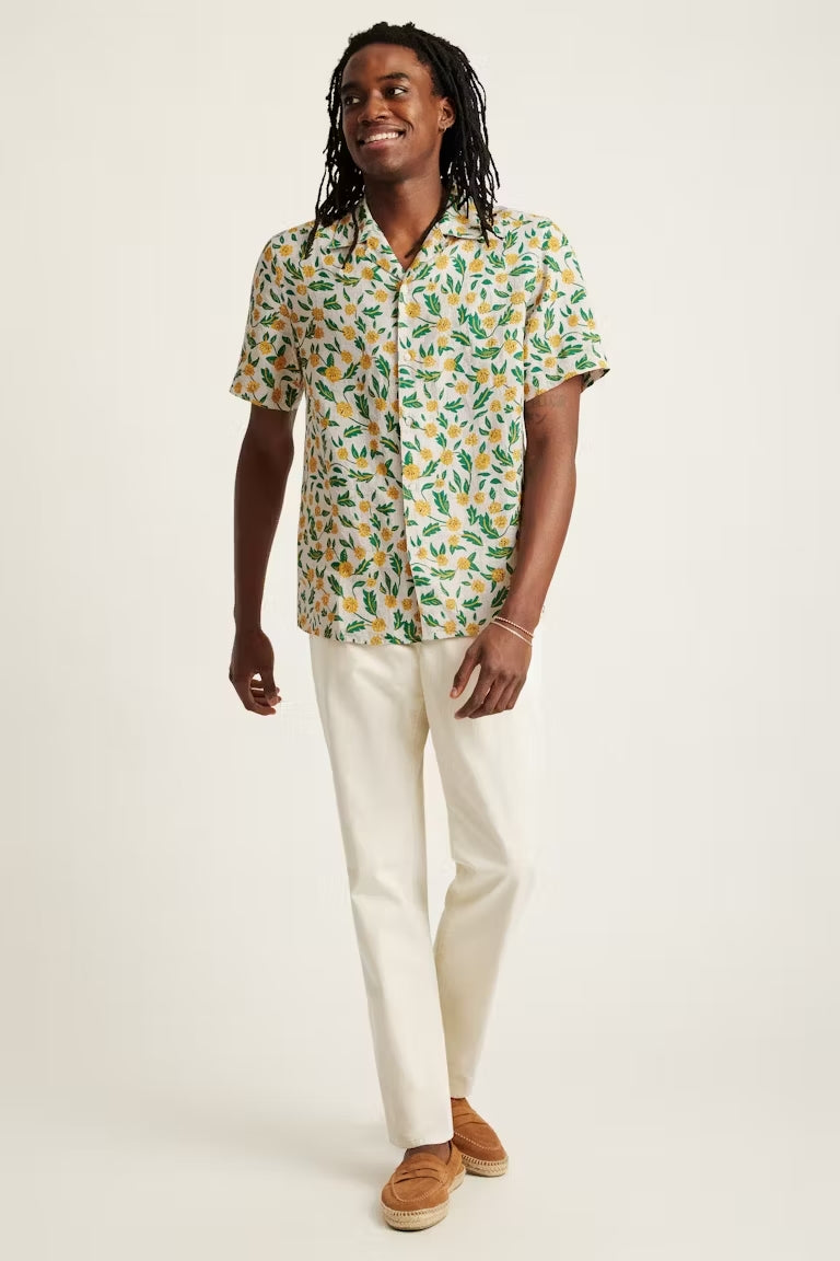 Bonobos Yellow Floral Print Short Sleeve Linen Shirt