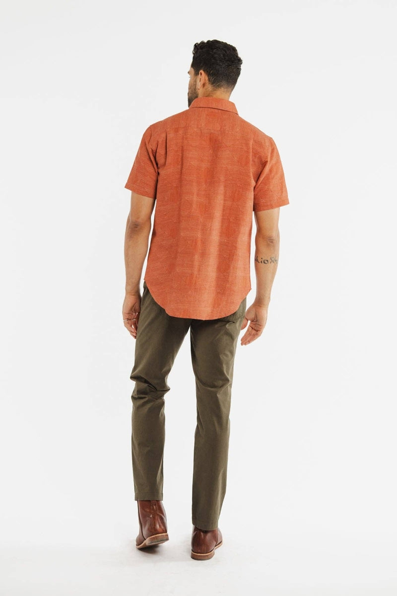 Faire,Bridge & Burn, Bridge & Burn Rust Diamond Textured Slim Fit Shirt, Orange, Medium-41-TagM