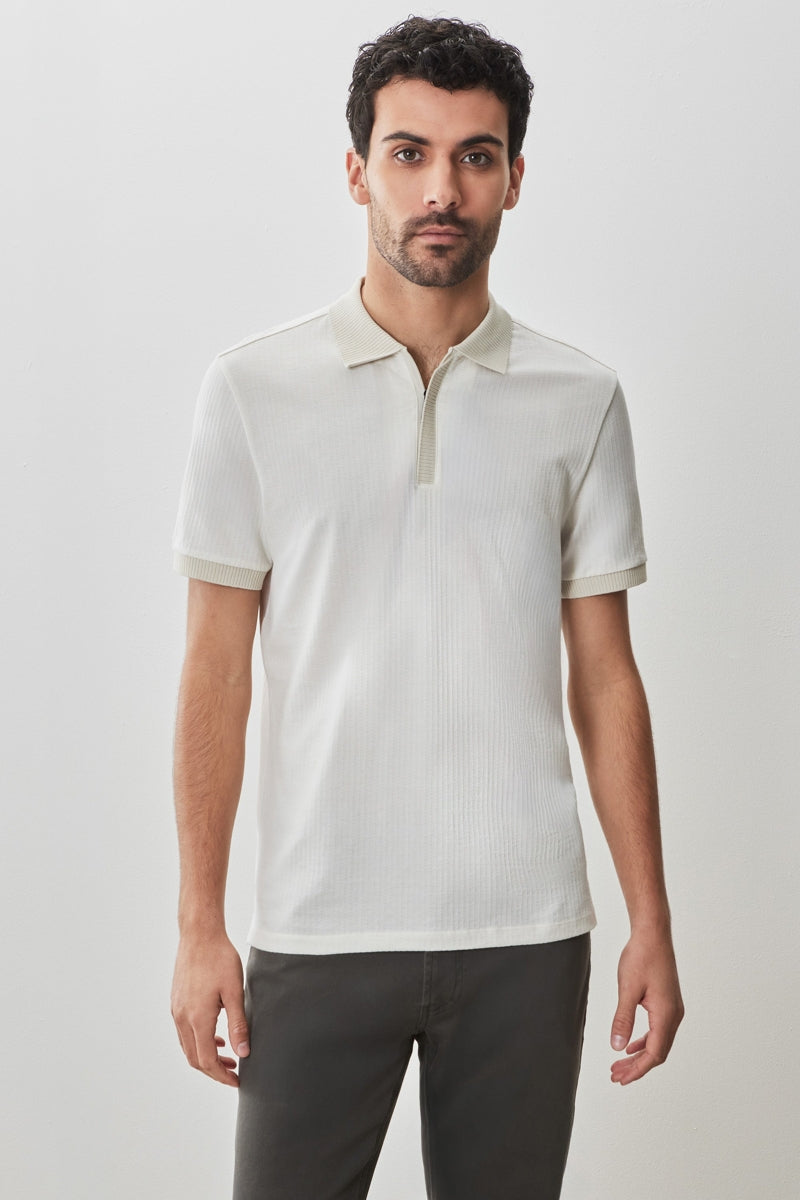 Wholesale,Robert Barakett, Robert Barakett White Dobby Textured Knit Polo with Covered Placket, White, Medium-41-TagM