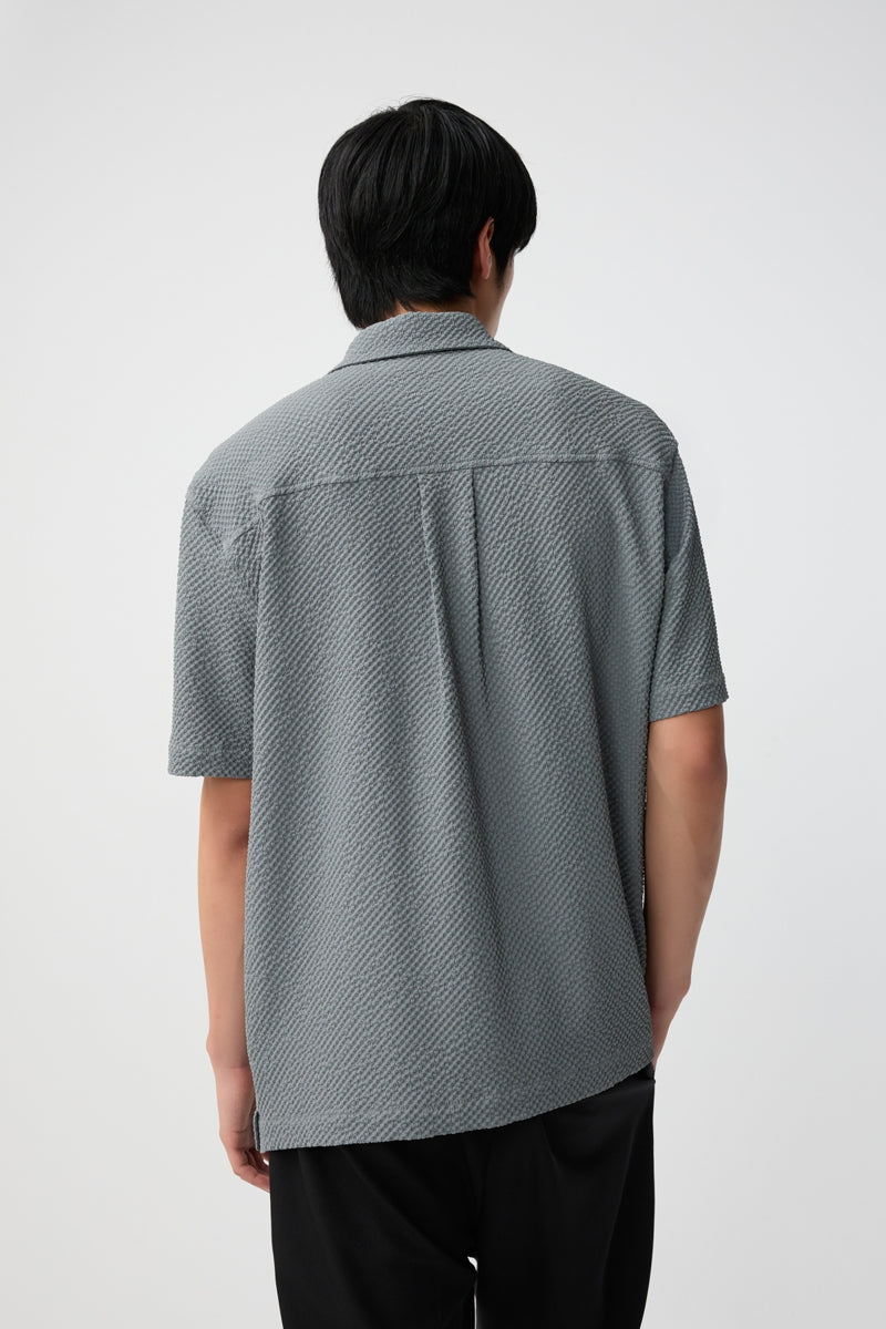 Direct From Brand,FYNE, FYNE Grey Seersucker Stretch Moisture Absorption Shirt, Grey, Medium-46-TagMLarge-48-TagLExtra Large-50-TagXL