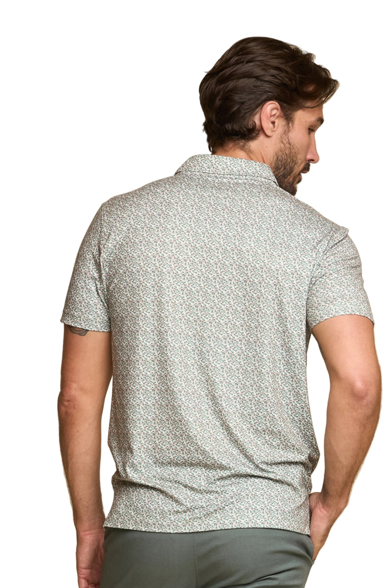 Wholesale,Fundamental Coast, Fundamental Coast Green/Tan Geo Pixels Print Polo, Green, Small-40-TagSMedium-42-TagMLarge-45-TagLExtra Large-48-TagXL