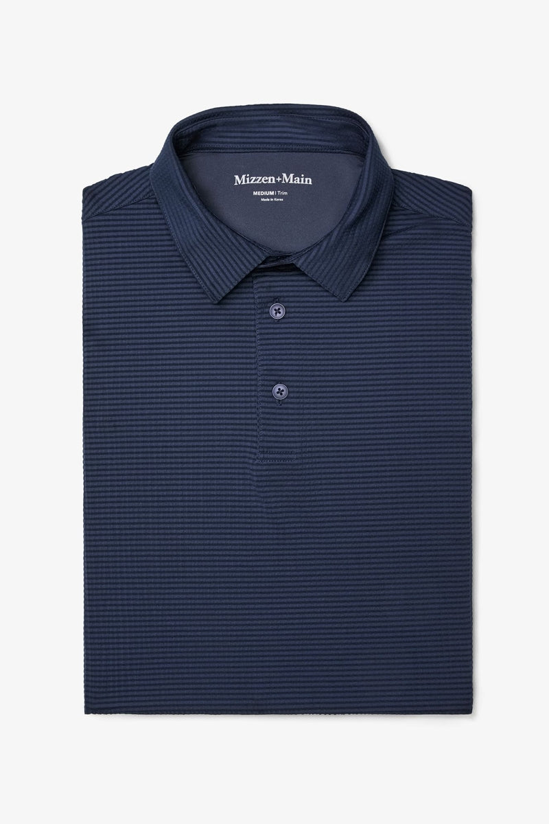 Wholesale,Mizzen + Main, Mizzen + Main Navy Seersucker Textured Knit Trim Fit Polo, Blue, Extra Extra Large-56-TagXXL
